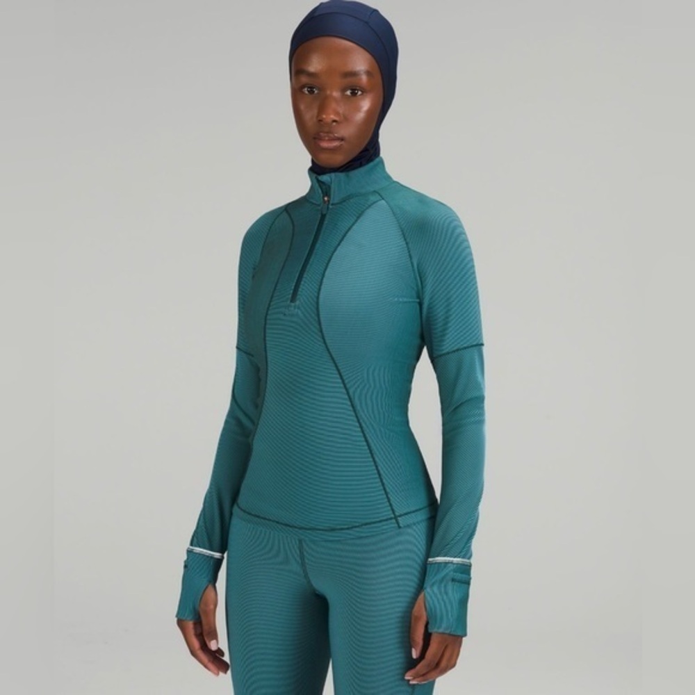 Lululemon Jasper Green 2 Tone Ribbed Half Zip Size 4